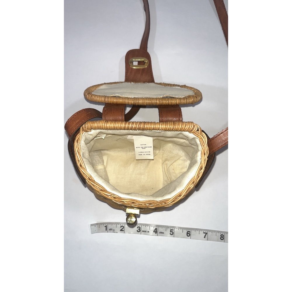 Rattan Basketweave Crossbody Bag w/ Leather Strap - Picture 5 of 6